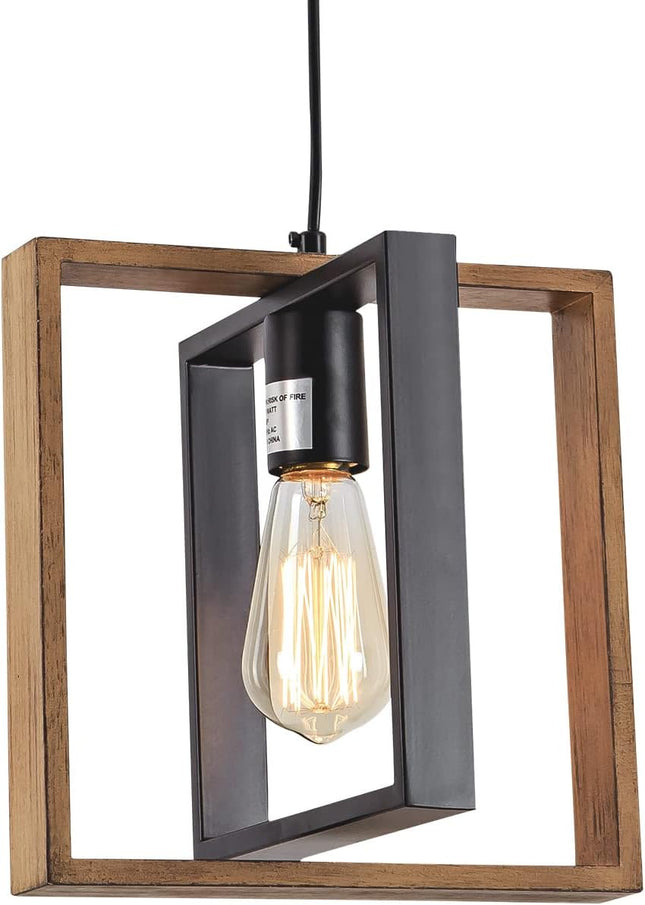 Black Farmhouse Pendant Light,1-Light Small Chandelier,Wood Dining Room Light Fi