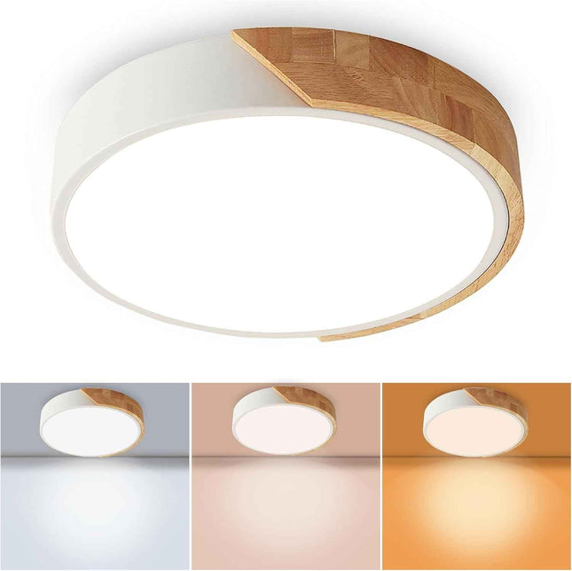 DODOPEN Flush Mount Ceiling Light, 24W Minimalist Wood Ceiling Light, 3000K/4500