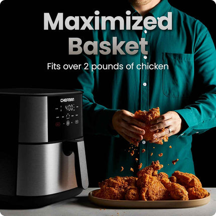 Chefman TurboFry® Touch Air Fryer, XL 8-Qt (7.5L) Family Size, One-Touch Digital Control Presets, French Fries, Chicken, Meat, Fish, Nonstick Dishwasher-Safe Parts, Automatic Shutoff, Stainless Steel