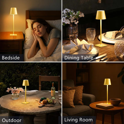 2 Pack Gold Rechargeable Table Lamps,Cordless Lamp with 6000mAh Battery Operated