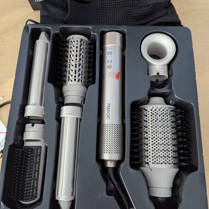 7MAGIC Hair Dryer Brush & 6 in 1 Hair Styler, Silver, 110 Volts, 1200 Watts, Ion