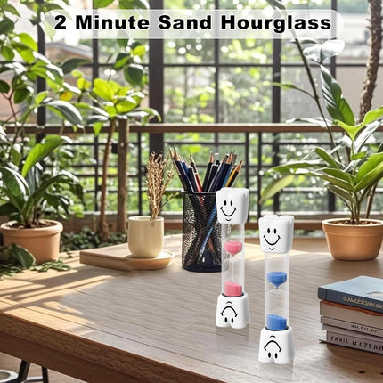 2 Minute Toothbrush Sand Timer for Kids, Small Blue and Pink Smiley Acrylic Hour