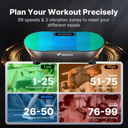 Merach V33 Pro Vibration Plate Exercise Machine with LED Touchscreen, 99 Speeds, Bluetooth Speakers, 350 lb Capacity