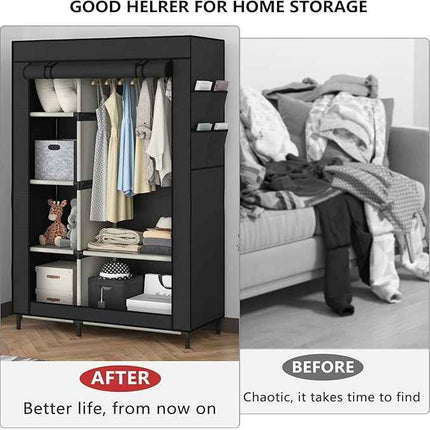 Buzowruil Canvas Wardrobe Portable Closet Wardrobe Clothes Storage with 6 Shelve