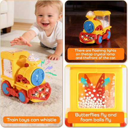 Light Up Train Toy for Toddlers, Transparent Car Toy for Kids with Cool Light an