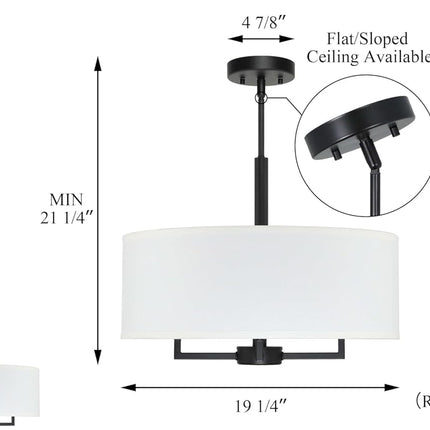 XiNBEi Lighting Drum Chandelier, Farmhouse 4 Light Pendant Light with White Fabr