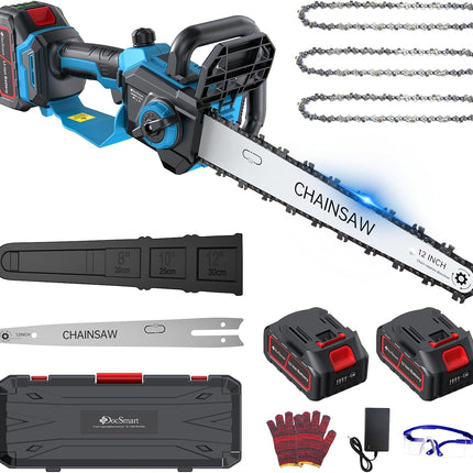 Chainsaw Cordless 12 Inch, Electric Chain Saw with 2 * 4000mAh Rechargeable Batt