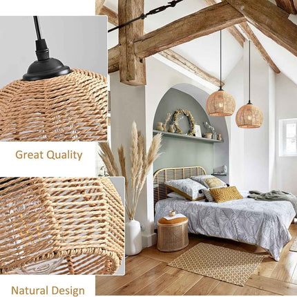 Mlihove Rattan Pendant Light 1-Light with Hand-Woven Shade 9.8inch, Rattan Light