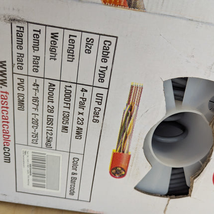 fast Cat. Cat6 Ethernet Cable 1000ft - 23 AWG, CMR, Insulated Solid Bare Copper