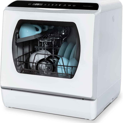 Hermitlux Countertop Dishwasher, 5 Washing Programs Portable Dishwasher With 5-Liter Built-in Water Tank For Glass Door