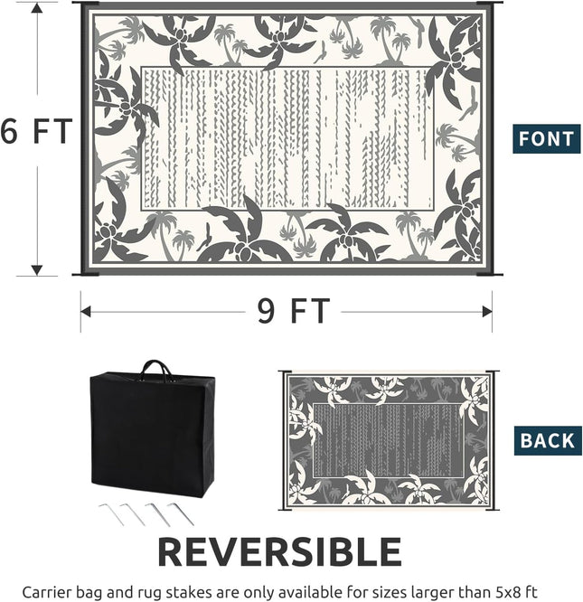 COCOER Outdoor-Rug 6x9 ft Waterproof Reversible Outdoor Plastic Straw Rug RV Ind