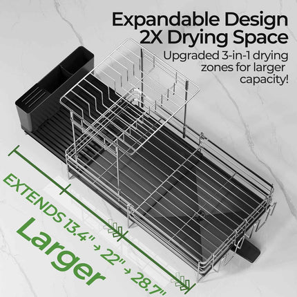 Large 2 Tier Dish Drying Rack, Extendable Dish Rack, Stainless Steel Anti-Rust D