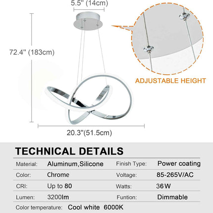 MAYNA Modern Pendant Light with Irregular Ring Lights LED Contemporary Ceiling D