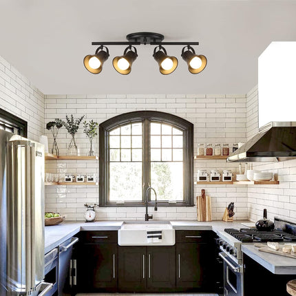 KEESFU 4-Light Track Lighting Kit,Black Semi Flush Mount Ceiling Light with 4 Ro