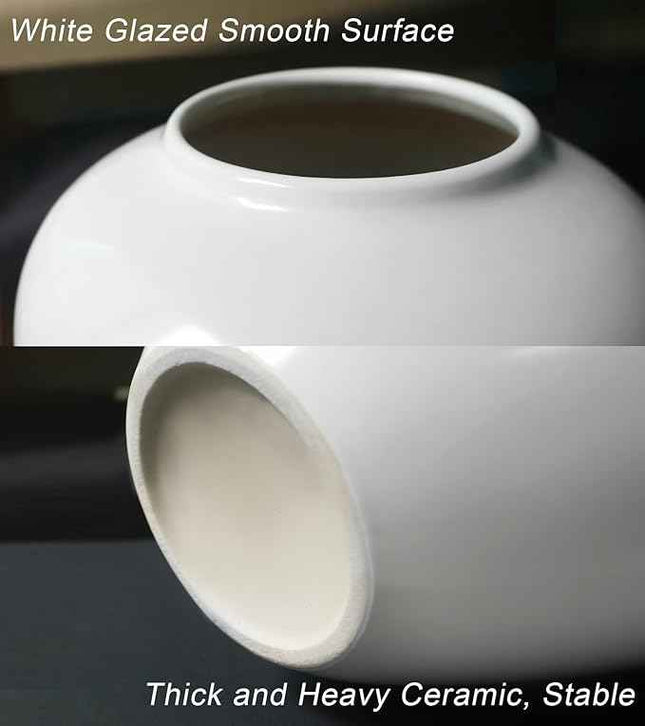 GeLive Short Round White Ceramic Vase Table Centerpiece Moon Jar Jingdezhen Hand