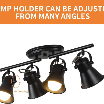 KEESFU 4-Light Track Lighting Kit,Black Semi Flush Mount Ceiling Light with 4 Ro
