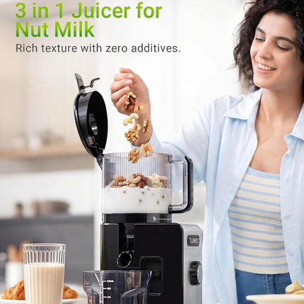 TUUMIIST Cold Press Juicer Machine, 350W Slow Masticating Juicer with 6.5 in Wide Feed Chute & 100 oz Hopper