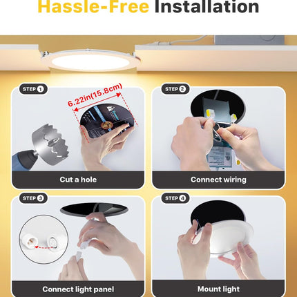 Ensenior 6Inch LED Recessed Slim Pot Light with Junction Box, 2700K/3000K/3500K/