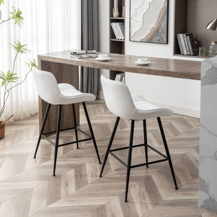 Whiterye 24’’ Bar Stools Set of 2 Modern Barstools White Bar Stools with Fabric