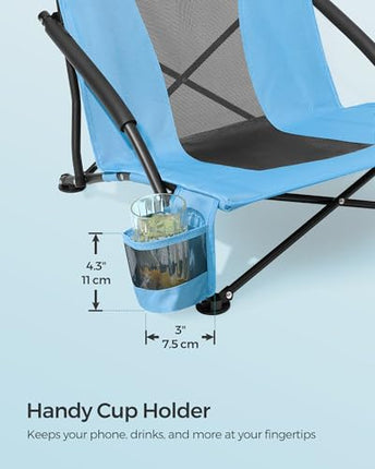 SONGMICS Portable Beach Chair, Folding Camping Chair with High Backrest, Cup Hol