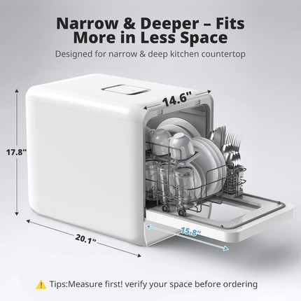 AIRMSEN Narrow Countertop Dishwasher with 5L Water Tank, Portable Dishwasher wit