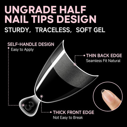 UNA GELLA Almond Shape Nail Tips Short: 504pcs Half Cover Almond Tips | Half Mat