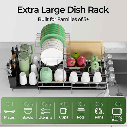Large 2 Tier Dish Drying Rack, Extendable Dish Rack, Stainless Steel Anti-Rust D
