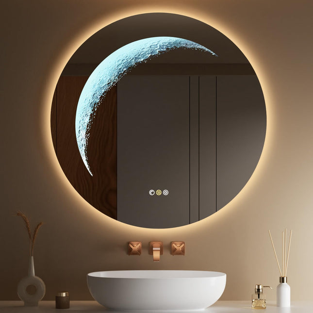 Callsky 30'' Round LED Bathroom Mirror, Frameless Circle Mirror with Back Light