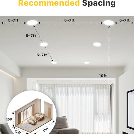 Ensenior 6Inch LED Recessed Slim Pot Light with Junction Box, 2700K/3000K/3500K/