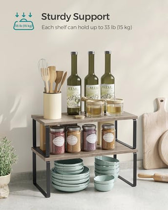 SONGMICS Cabinet Organizer Shelf, Set of 2 Kitchen Counter Shelves, Kitchen Stor