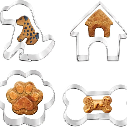 Thinp 4 Pcs Dog Cookie Cutter Set,Including Dog Shaped Cookie Cutters Dog Bone C