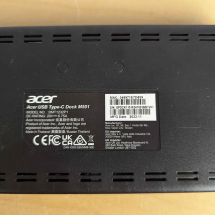 Acer USB Type-C Dock M501 | 1 x HDMI 2.0 Ports | 1 x Display Port 1.4 | 2 x USB