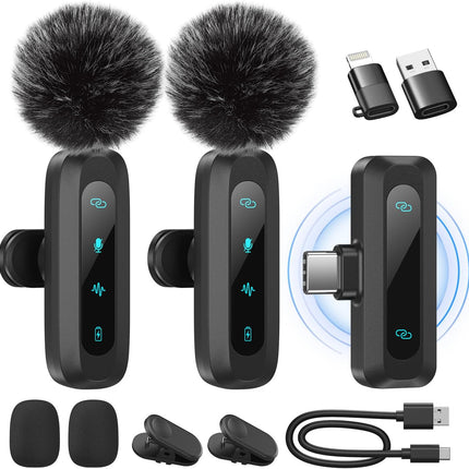 Wireless Lavalier Microphone for iPhone, iPad, Android Phone，2-Pack Mini Microph