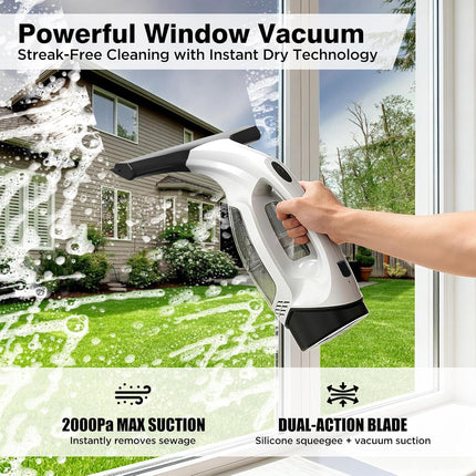 ZRHI Window Vacuum Squeegee Cordless, 2000Pa Electric Window Cleaner Tool with 2