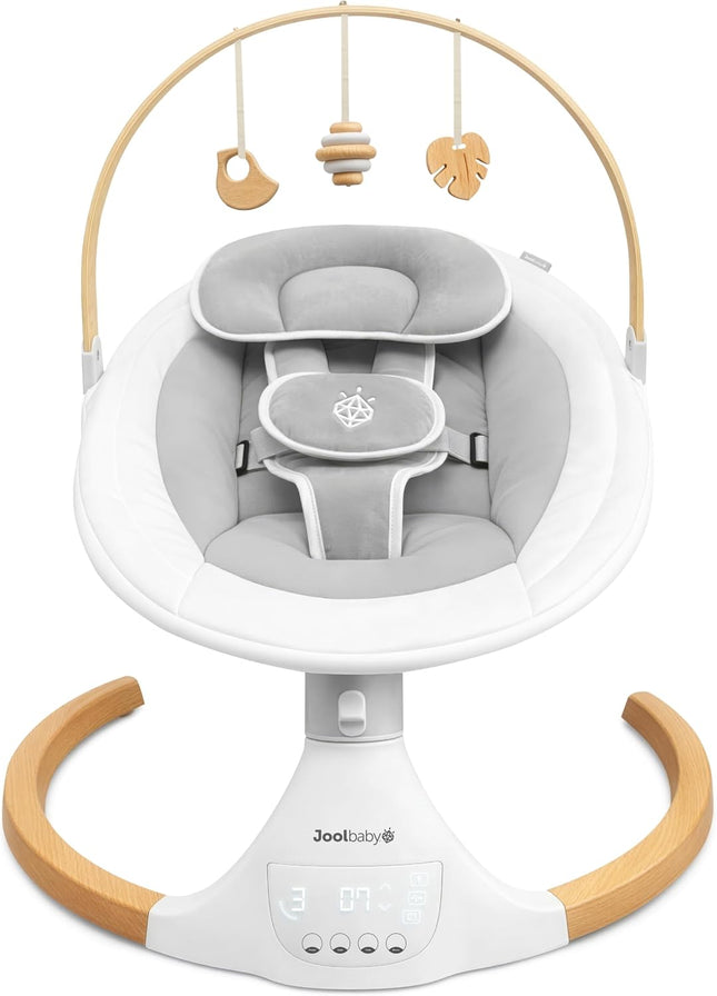 Jool Baby Nova Nature Baby Swing for Newborns with Natural Wood Toys, Electric M