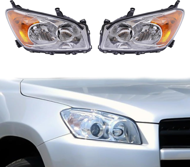 EnSyuSuMa Headlight Assembly Pair for Toyota RAV4 2009-2012, Left Driver & Right Passenger Side, Halogen, Clear Lens