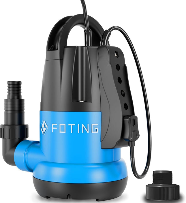 FOTING 3/4HP Automatic Submersible Sump Pump, 3500 GPH Thermoplastic Water Pump with 28 ft Lift & Sensor