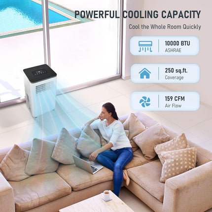 Portable Air Conditioner, 10000 BTU 3-in-1 Cooling, Dehumidifier, Fan with Remot