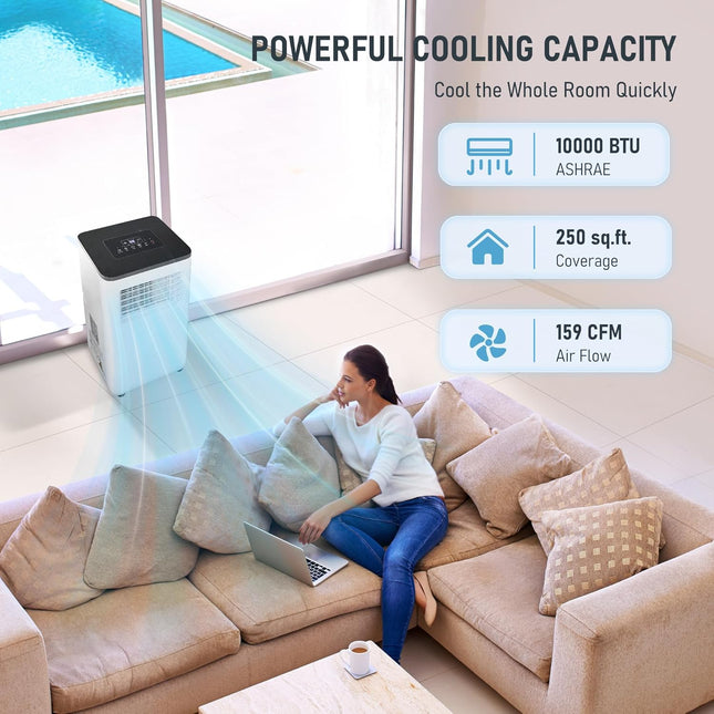 Portable Air Conditioner, 10000 BTU 3-in-1 Cooling, Dehumidifier, Fan with Remot