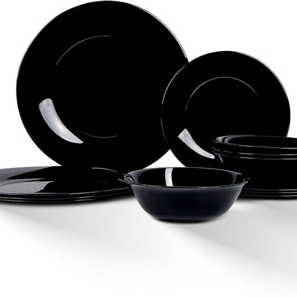 LaGlint Dinnerware Sets for 4, 12 Pieces Opal Glass Plates and Bowls Set, Dishwa