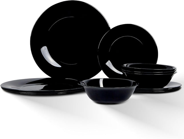 LaGlint Dinnerware Sets for 4, 12 Pieces Opal Glass Plates and Bowls Set, Dishwa