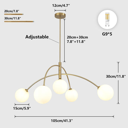 Fulesi Contemporary Gold Ceiling Light 5-Light Glass Globe Lights Mid Century Mo