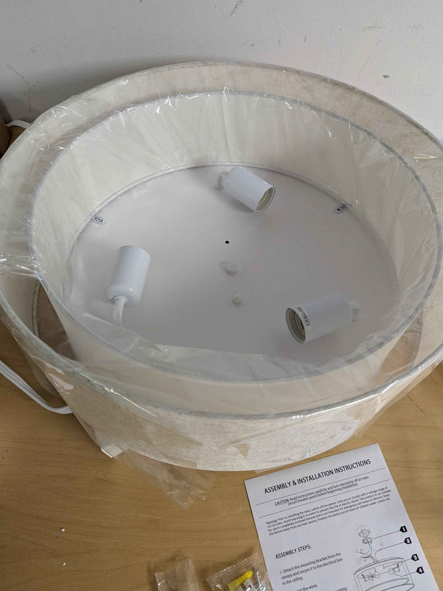 (Cracks) CALOKES 18-Inch Large Flush Mount Ceiling Light Fixture with Fabric Sha