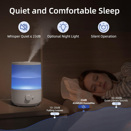 ASAKUKI Humidifiers for Bedroom, 3L Top Fill Cool Mist Air Humidifier & Aroma Di