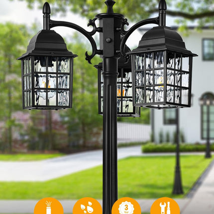 VIANIS Dusk to Dawn 3-Head Lamp Posts Outdoor Lighting, Modern Black Outdoor Pos