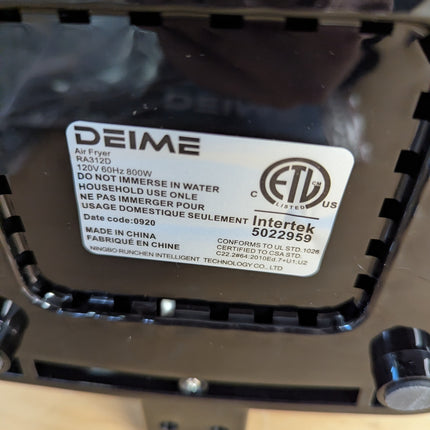 DEIME Air Fryer 3 Qt, Small Airfryer Digital Space Saving Compact, Bake, Reheat,