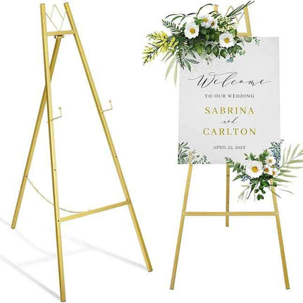 GRENTY Gold Easel Stand for Wedding Signs – No Assembly Needed, Heavy Duty Metal