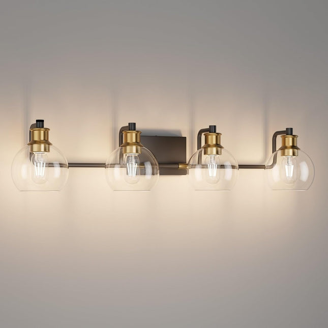 Tipace Industrial Bathroom Vanity Lighting Fixtures 4-Lights Vintage Black & Gol
