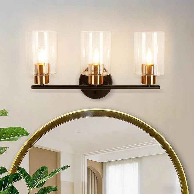 revoici 3-Light Bathroom Vanity Light, Modern Brushed Gold Wall Lights with Clea