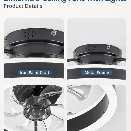Ceiling Fans with Lights and Remote, 19.7'' Low Profile Ceiling Fans, 3000-6000K